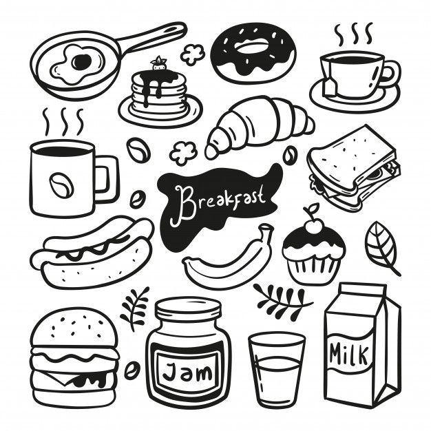 breakfast doodles with food and drinks