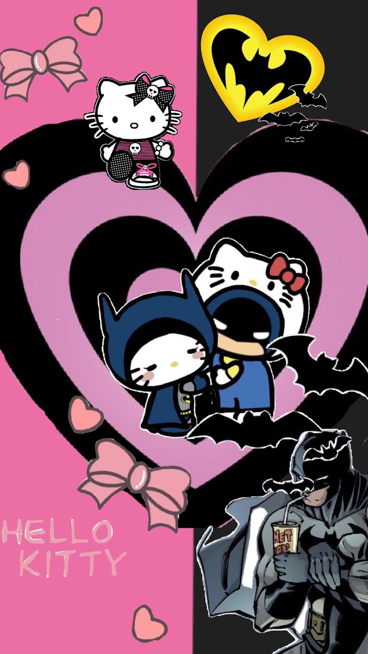 an image of hello kitty in the shape of a heart with other characters around it