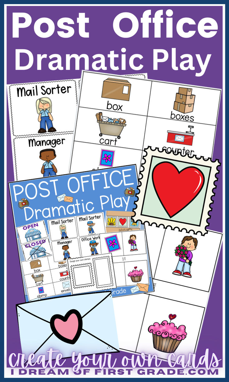 post office dramatic play with pictures and words to help students learn how to use them