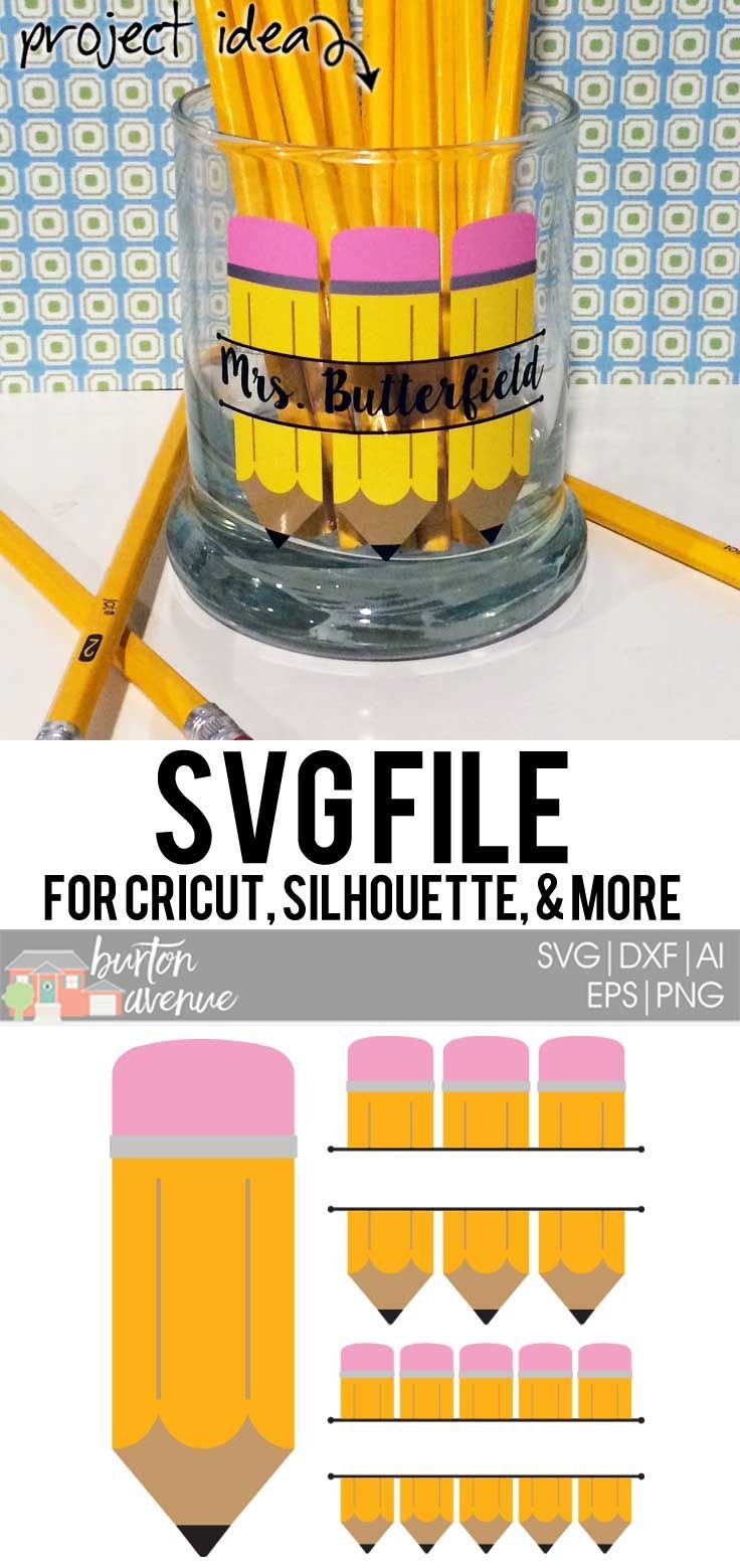 some pencils are in a glass with writing on them and the words svg file for