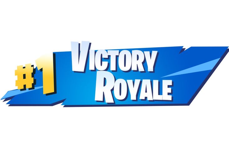 the victory royale logo is shown in blue and yellow with an arrow pointing to it