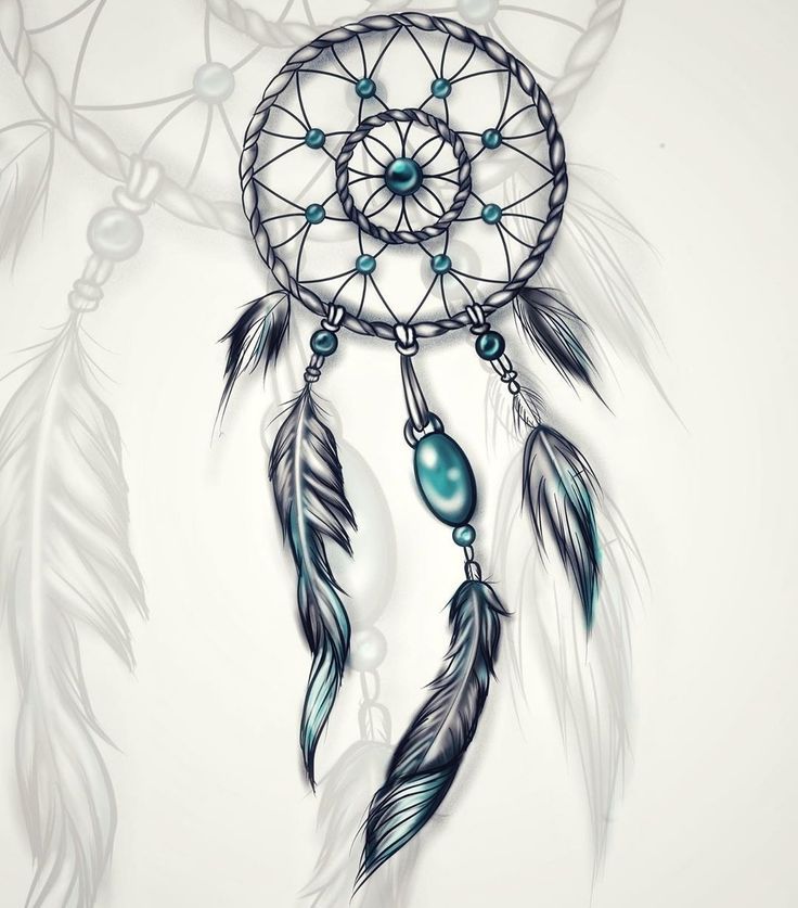 a drawing of a dream catcher with feathers and pearls on it's side,