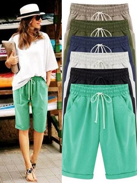 Women Casual Plus Size Linen & Cotton Bottoms Shorts Casual Linen Pants, Cutout Blouse, Short Pant, Shorts Cotton, Casual Bottoms, Linen Casual, Cotton Bottoms, Shorts For Women, Casual Stripes