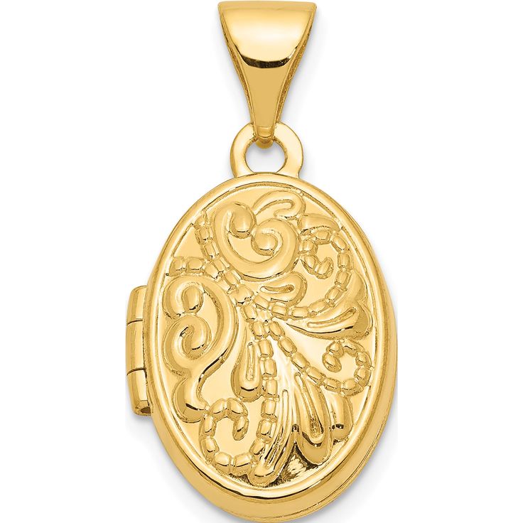 Material:  Primary - Purity: 14KFinish: PolishedLength of Item: 21 mmMaterial:  Accent Color 1: PinkFeature: OpensManufacturing Process: Die StruckMaterial:  Primary: GoldItem Weight U/M: gmWidth of Item: 11 mmEngravable: YesProduct Type: JewelryJewelry Type: Pendants & CharmsSold By Unit: EachPendant/Charm Type: LocketGender: Girl'sTexture: BeadedMaterial:  Inlay: FabricBail Width: 4 mmMaterial:  Primary - Color: YellowBail Length: 5.7 mmFeature 2: HollowFeature 3: Polished BackCapabilities and Inclusions: Holds 2-7x12mm Oval Shaped Photos Oval Locket, China Jewelry, Scroll Design, Sweet Pea, Made In China, Accent Colors, Pocket Watch, Locket, Yellow Gold