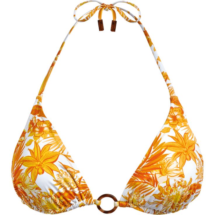 Triangle mini bikini topTo tie in the neck and backRing turtle scale like at the middle frontRemovable paddingsLinedWomen Bikini TopWomen Bikini Top Tahiti Flowers82% Recycled Polyamide - 18% Elastane To take care of your adored women Bikini Top, we advise you to follow our suggestions below:Rinse your women Bikini Top with fresh water after each use.Wash your women Bikini Top at 86F on a delicate program with like colors.Do not use oxygenated or chlorine based bleach/ stain removers.Air-dry you Orange Bikinis, French Swimwear, Father And Son Clothing, Triangle Bikinis, Stain Removers, Boys Swimwear, Swimming Costume, Cute Swimsuits, St Tropez