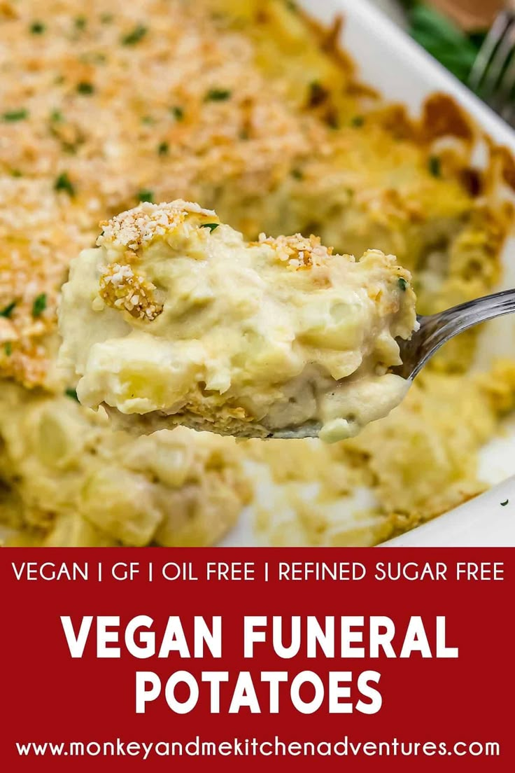 Rich and wholesome, these Vegan Funeral Potatoes are an irresistible dish that promises to warm your soul with every creamy, cheesy bite. #wholefoodplantbased #vegan #oilfree #glutenfree #plantbased | monkeyandmekitchenadventures.com Gluten Free Panko, Whole Food Plant Based Diet, Plant Based Whole Foods, Plant Based Diet Recipes, Vegan Potato, Vegan Sides, Healthy Sides, Whole Food Plant Based, Food Vegan