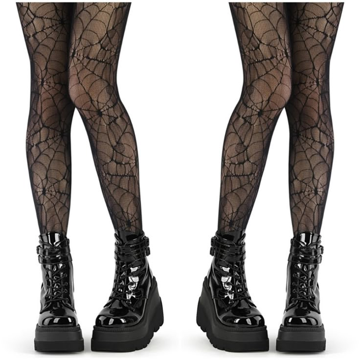 Gothic Spider Web Design Pantyhose Stockings. Black Nylon. Styles: Goth Punk Emo Festival Steampunk Dh-425 Spider Web Leggings, Goth Stockings Outfit, Cute Goth Outfit Ideas, Emo Tights, Goth Pjs, Influencer Closet, Maeve Aesthetic, Spiderweb Tights, Bat Outfit