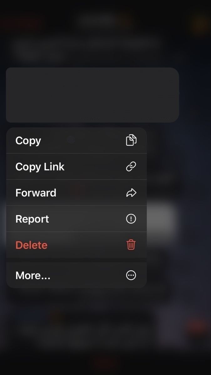 an iphone screen showing the settings and options for copy link forward, delete more