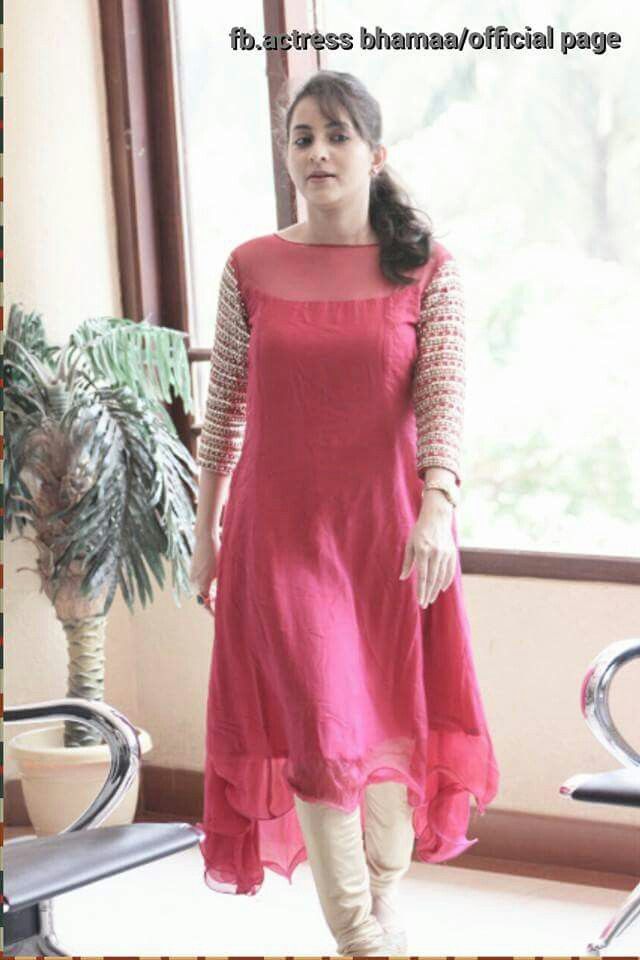 Pink                                                       … Net Sleeves, Salwar Neck Designs, Floral Frocks, Salwar Pattern, Churidar Designs, Simple Kurta Designs, Simple Kurti Designs, Salwar Designs, Long Kurti Designs