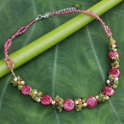 Beaded Quartz Multigem Necklace from Thailand - Peony Romance | NOVICA Stone Bead Necklace, Multi Gemstone Necklace, Jewlery Necklace, Beads Craft Jewelry, Diy Jewelry Necklace, Necklace Ideas, Beaded Necklace Diy, Necklace Tutorial, Jewelry Making Necklace