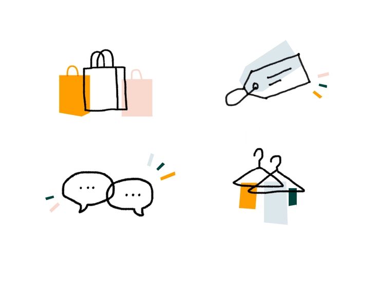 four different types of shopping bags and speech bubbles