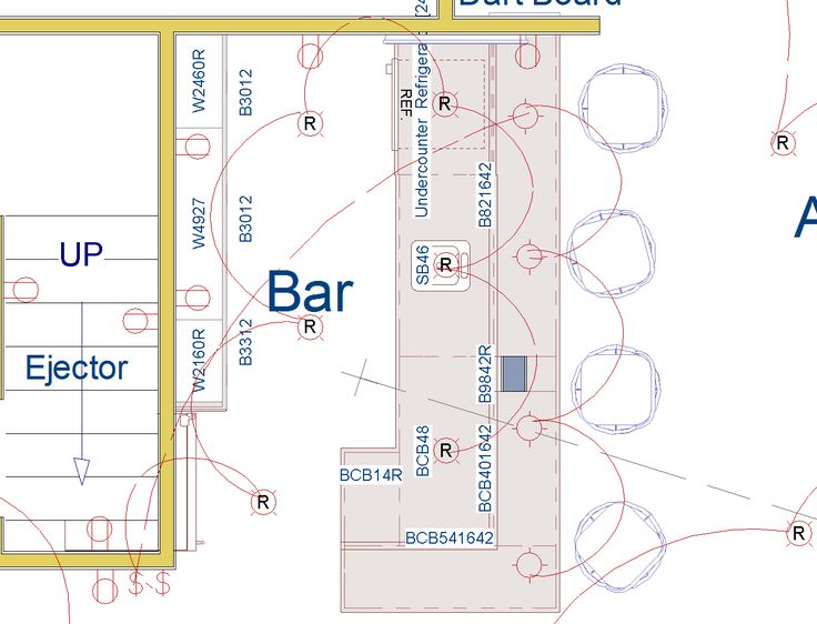 the floor plan for a bar with an electrical wiring diagram on top and below it