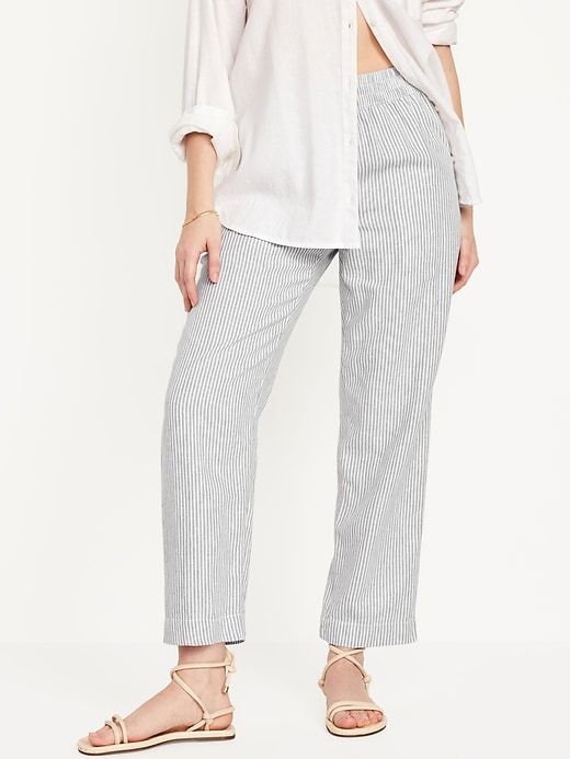 Striped Linen Pants Outfit, Old Navy Linen Pants, Navy Linen Pants, Black Linen Pants, Linen Drawstring Pants, Green Cargo Pants, Striped Wide Leg Pants, Wide Leg Dress Pants, Linen Blend Pants