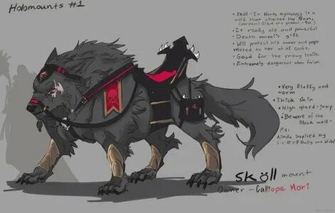 the concept art for person's character sheet, which includes an image of a wolf with