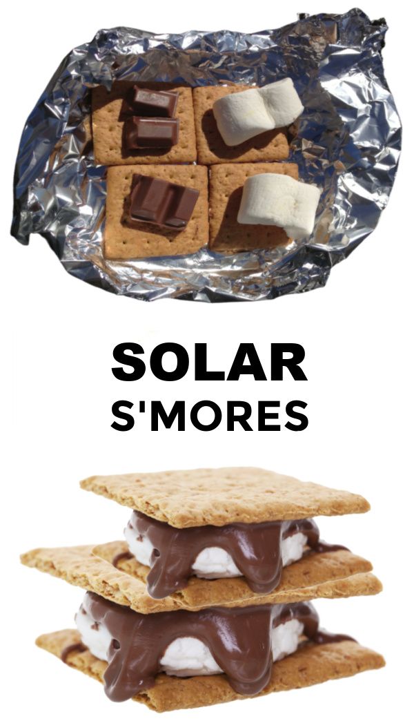 some cookies and marshmallows are stacked on top of each other with the words solar s'mores