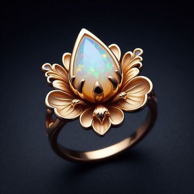 14k Gold Opal Ring, Nature Inspired Wedding Ring, Whimsical Ring, Unique Jewelry Vintage, Opal Ring Vintage, Medieval Rings, Unique Opal, Opal Wedding Rings, Edwardian Jewelry