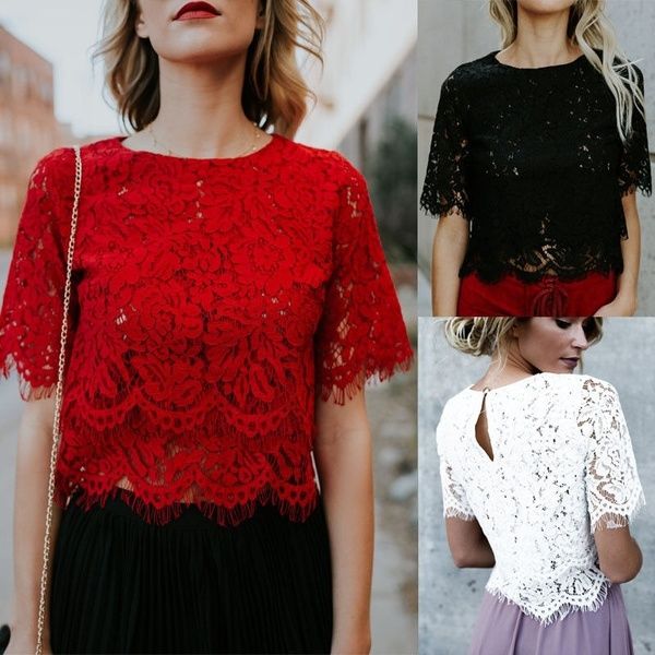 Casual Lace Top, Lace Vest Top, Clubwear Tops, Lace Summer Tops, Slim Blouse, Floral Lace Shorts, Sleeves Blouse, Casual Evening, Summer Blouses