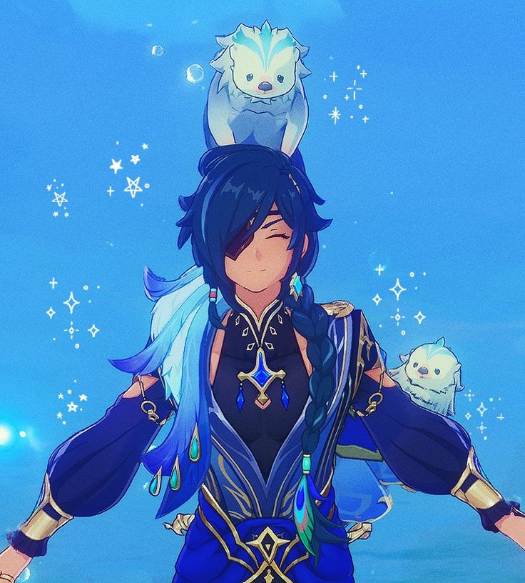 an anime character holding two cats on her shoulders