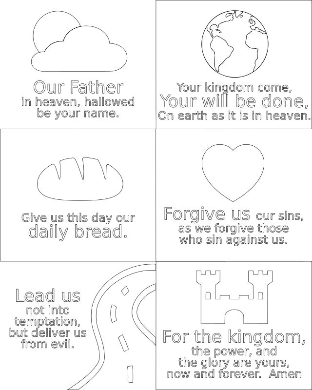 printable bible coloring pages for kids with the words, our father, your kingdom, and