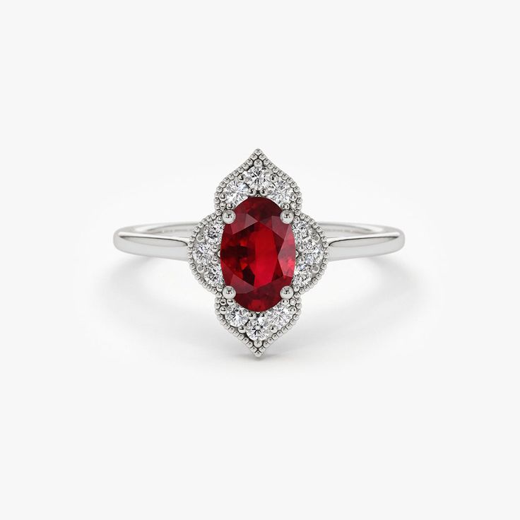 14k Victorian Genuine Ruby Ring – FERKOS FJ Elegant Formal Ruby Halo Ring, Elegant Oval Lab-created Ruby For Weddings, Classic Red Cluster Diamond Ring, Elegant Ruby Wedding Ring With Halo, Formal Ruby Halo Design Jewelry, Formal Oval Lab-created Ruby Jewelry For Weddings, Formal Halo Jewelry With Lab-created Ruby, Classic Red Cluster Ruby Ring, Classic Red Ruby Cluster Ring