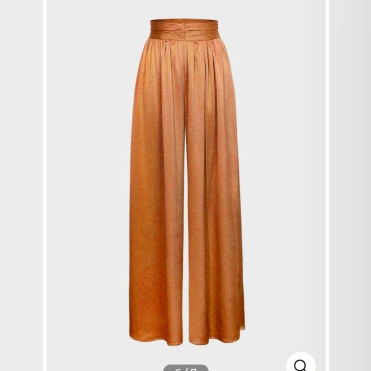 Nwt High Waisted, Wide Legged Pants. Listed As Brown But More Of A Golden Color With A Bit Of Shine In The Light And Flowy Fabric. Chic Spring Waist-length Bottoms, High Waist Bottoms For Summer Evening, High Waist Solid Color Party Pants, High-waisted Summer Evening Bottoms, Casual High Waist Bottoms For Evening, High Waist Bottoms For Evening In Summer, Chic Summer Pants With Wide Waistband, Chic Pants With Wide Waistband For Summer, Chic Pants With Wide Waistband For Spring