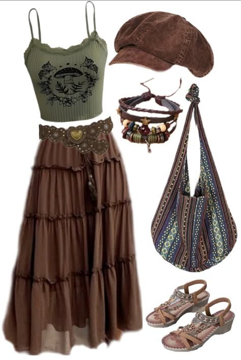 Modern Hippy Aesthetic, Country Boho Aesthetic, Earth Fairy Aesthetic Outfit, Casual Artist Outfit, Fairycore Aesthetic Fashion, Hippie Fashion Aesthetic, 70s Fairycore, Classical Art Paintings, Earthy Witch