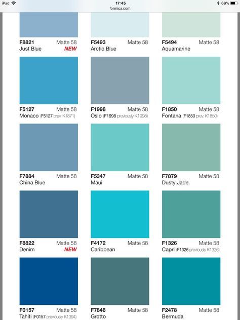 the color chart for different shades of blue, green and gray with text on it