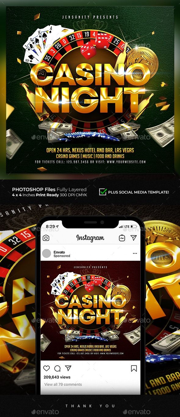 casino night flyer template with gold and black background - clubs & parties print templates