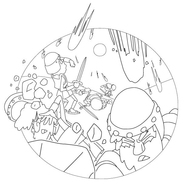 an image of a cartoon scene that is in the middle of a coloring book page