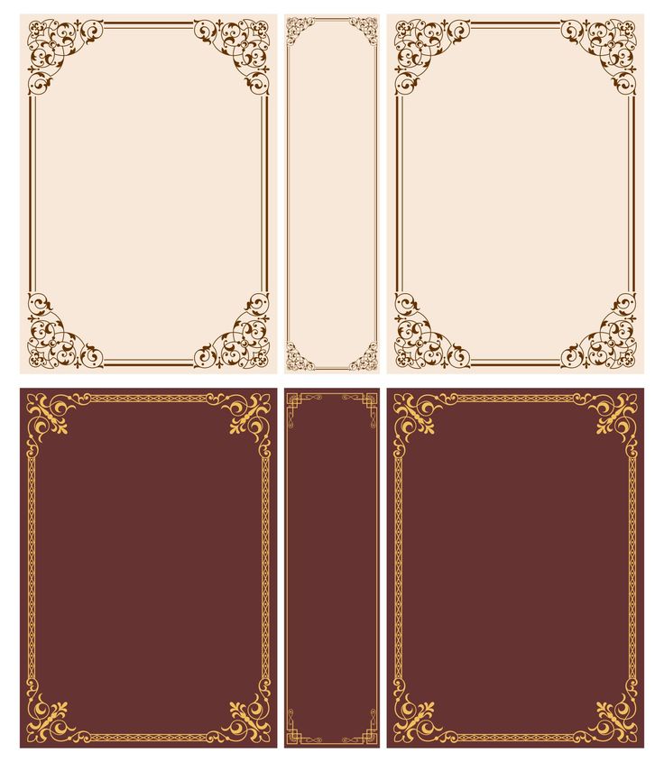 four different types of cards with gold trimmings and scrolls on the edges, one in