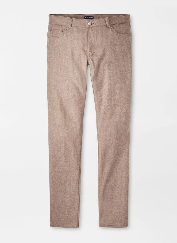 Excursionist Flex Alpine Five-Pocket Pant | Men's Pants | Peter Millar Classic Fall Chinos With Side Pockets, Casual Wool Dress Pants With Tapered Leg, Casual Wool Pants With Straight Hem, Tailored Pants With Patch Pockets For Fall, Casual Wool Tapered Leg Pants, Casual Wool Dress Pants With Welt Pockets, Tailored Wool Casual Pants, Fitted Brown Jeans With Welt Pockets, Classic Fall Chinos With Hip Pockets