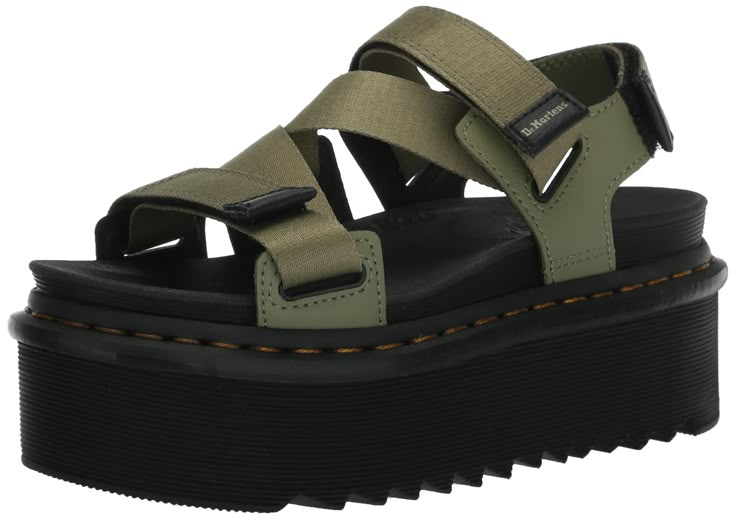 PRICES MAY VARY. Three adjustable velcro straps SoftWair memory foam footbed ensures comfort from the first step Lightweight platform sole Platform height: 2 3/8 in; Heel height: 3 in Sandals run large, recommend buying a size down if you are between sizes Dr Martens Womens, Strappy Platform Sandals, Flatform Sandals, Girls Sandals, Crazy Shoes, Doc Martens, Looks Style, Looks Vintage, Velcro Straps