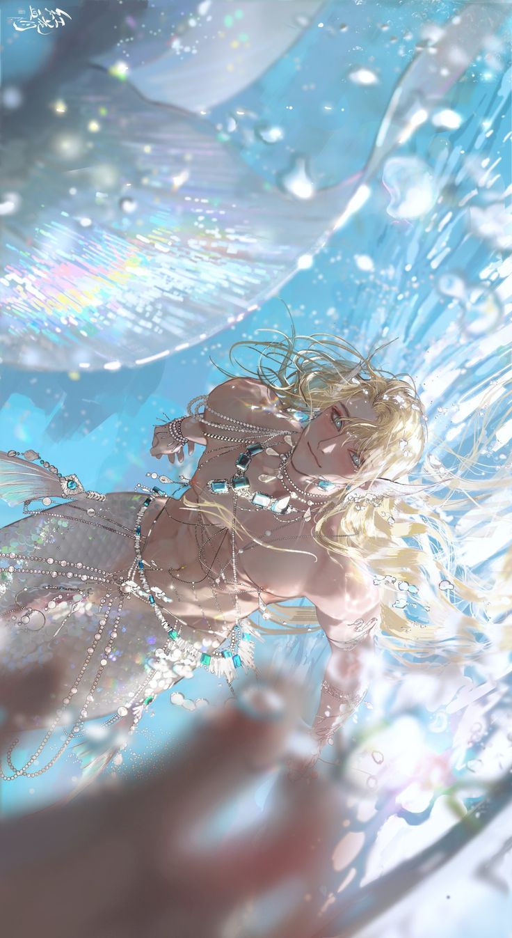 a digital painting of a woman floating in the water