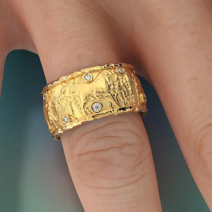 Embrace the timeless elegance of history with our Ancient Roman Style Gold Ring, a beautifully crafted piece that echoes the grandeur of the Roman Empire. This stunning ring features a classic design, highlighted by a sparkling diamond band, making it a perfect blend of ancient artistry and modern sophistication Band measurements: approx. 10mm wide , approx 2 mm thickMaterial: 18 solid gold, 14k solid goldColor: white gold, yellow gold and rose goldStone Type: 100% Natural DiamondsShape: 13 Roun Jeweled Earrings, Roman Fashion, Ring Pendant Necklace, Unisex Jewelry, Engagement Ring Wedding Band, Gold Diamond Rings, Men's Rings, Pendant Bracelet, Sparkle Diamonds