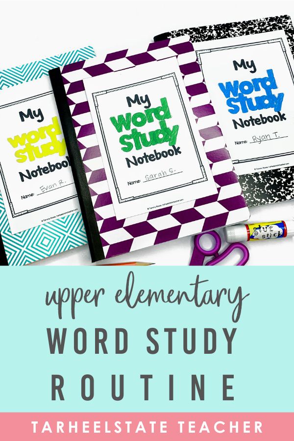 the upper elementary word study routine is shown in three different colors and styles, with text overlay