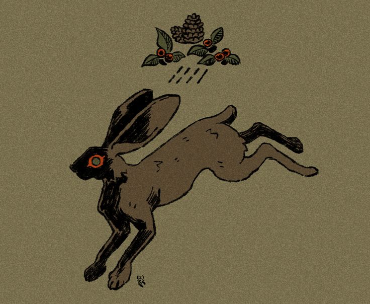 a drawing of a rabbit jumping up into the air with its head in the air