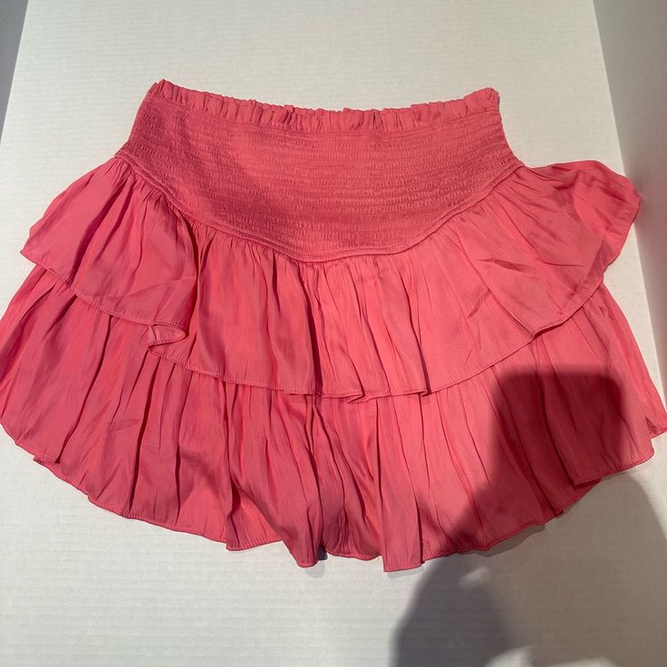 Pink Women’s Skirt With Built In Shorts, Never Worn! Casual High Waist Flowy Skirt, Casual Stretch Skirt With Elastic Waistband, High Waist Casual Skirt, Summer Skirted Bottoms With Smocked Back, Trendy Ruffled Mini Skirt For Beach, Trendy Beach Mini Skirt With Ruffles, Trendy Ruffled Mini Skirt For The Beach, Casual Ruffled Mini Shorts, Stretch Pleated Tiered Skirt Bottoms