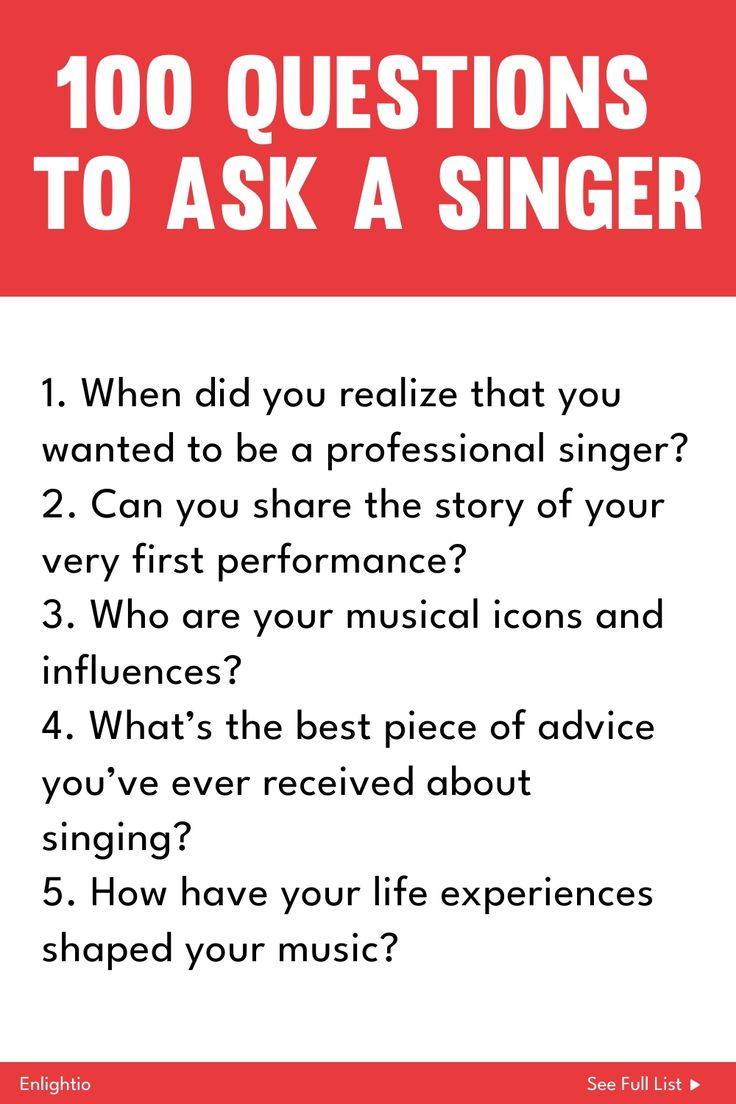 a red and white poster with the words 100 questions to ask a singer