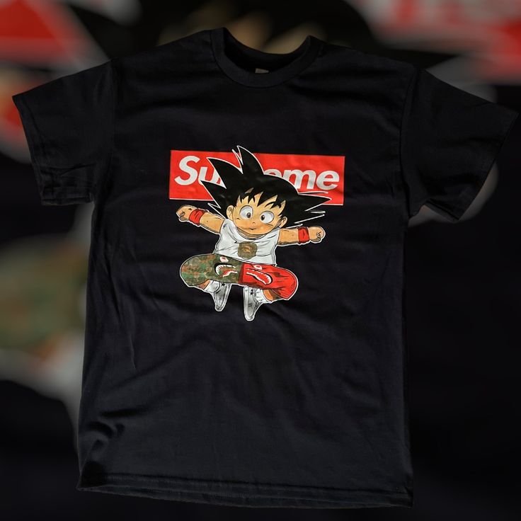 Brand New (Nwot) Supreme Dragonball Goku T Shirt (Black) With Supreme Dragonball Goku Design On Front (Multi Color). Black Pop Culture T-shirt For Streetwear, Black Crew Neck T-shirt With Cartoon Print, Black Sporty T-shirt With Front Print, Black T-shirt With Cartoon Print For Streetwear, Black T-shirt With Cartoon Print In Pop Culture Style, Black Cartoon Print Pop Culture T-shirt, Black Pop Culture T-shirt With Cartoon Print, Black Pop Culture Tops With Cartoon Print, Black Pop Culture Top With Cartoon Print