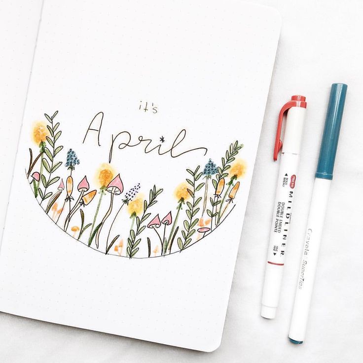 an open notebook with flowers and the words, it's april