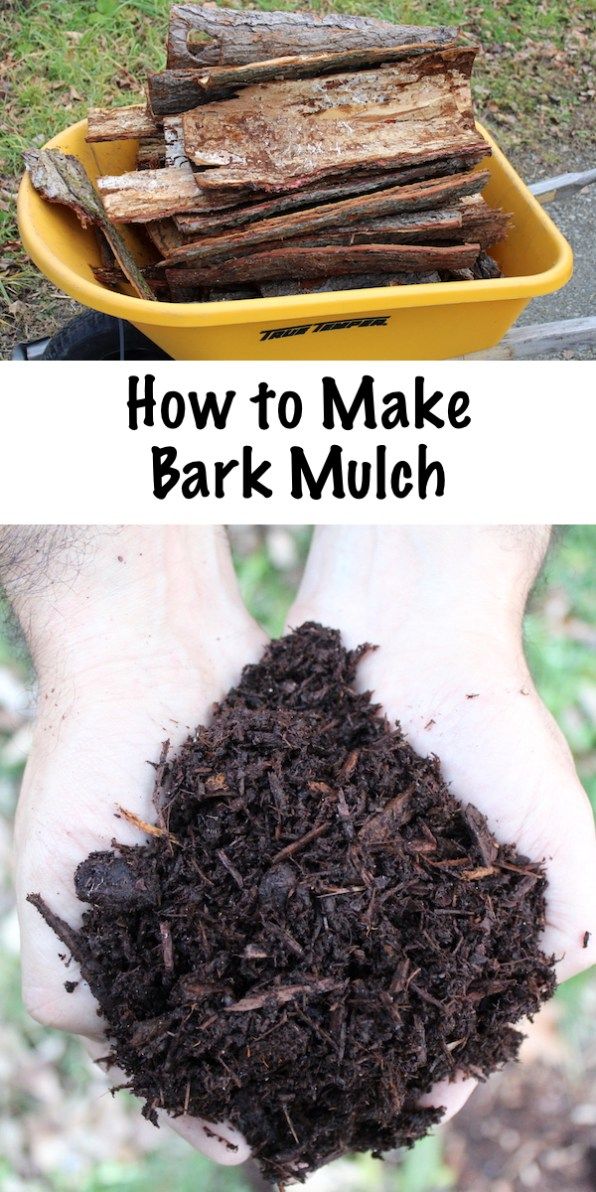 someone holding out their hands full of bark mulch and the words how to make bark mulch