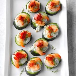 small stuffed cucumbers with shrimp and cream cheese