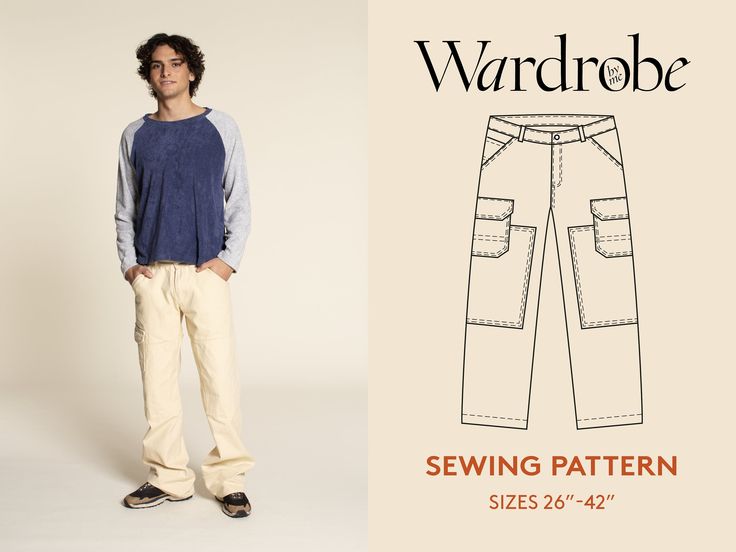 a man standing in front of a white background with the words wardrobe sewing pattern