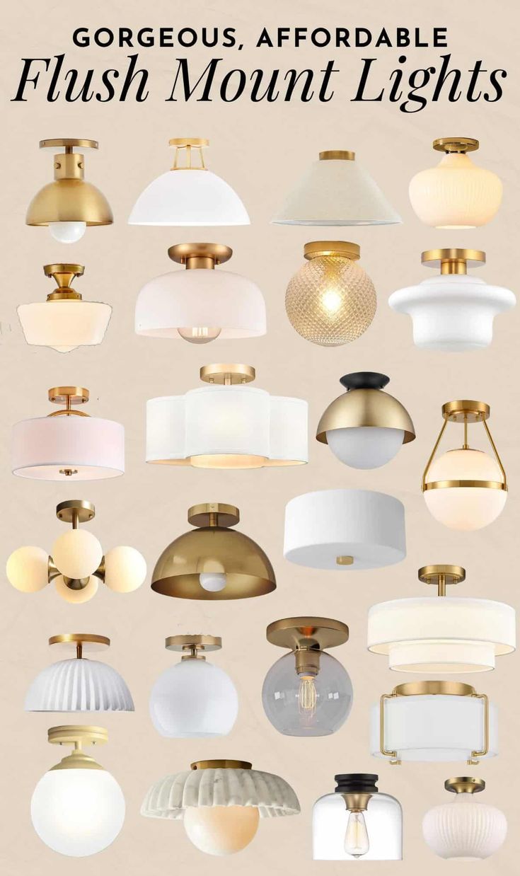 an assortment of flush mount lights in various sizes and colors