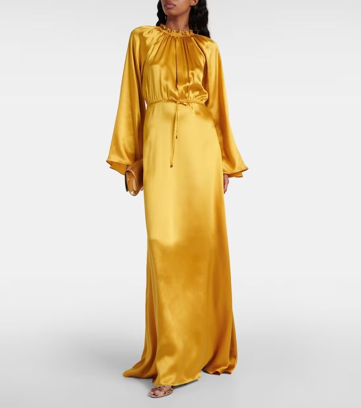 Ala silk gown in gold - Dodo Bar Or | Mytheresa Silk Ruched Pre-draped Evening Dress, Full Length Silk Satin Dress, Pre-draped Silk Evening Maxi Dress, Pre-draped Silk Evening Dress With Satin Finish, Silk Satin Finish Maxi Evening Dress, Silk Floor-length Pre-draped Gown, Silk Maxi Dress With Satin Finish, Pre-draped Floor-length Satin Maxi Dress, Silk Bias Cut Full-length Maxi Dress