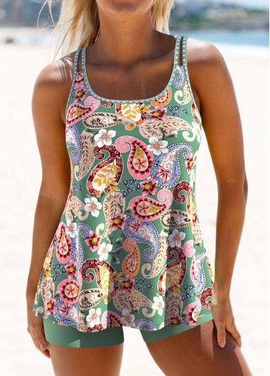 Color:Sage Green;Size:S;Size:M;Size:L;Size:XL;Size:XXL;Package Contents:1 X Top , 1 X Shorts;Occasion:Sport; Printed Tankini, Green Paisley, Tankini Set, Swim Dress, Paisley Print, Womens Swimwear, Sage Green, Tankini, Bathing Suits