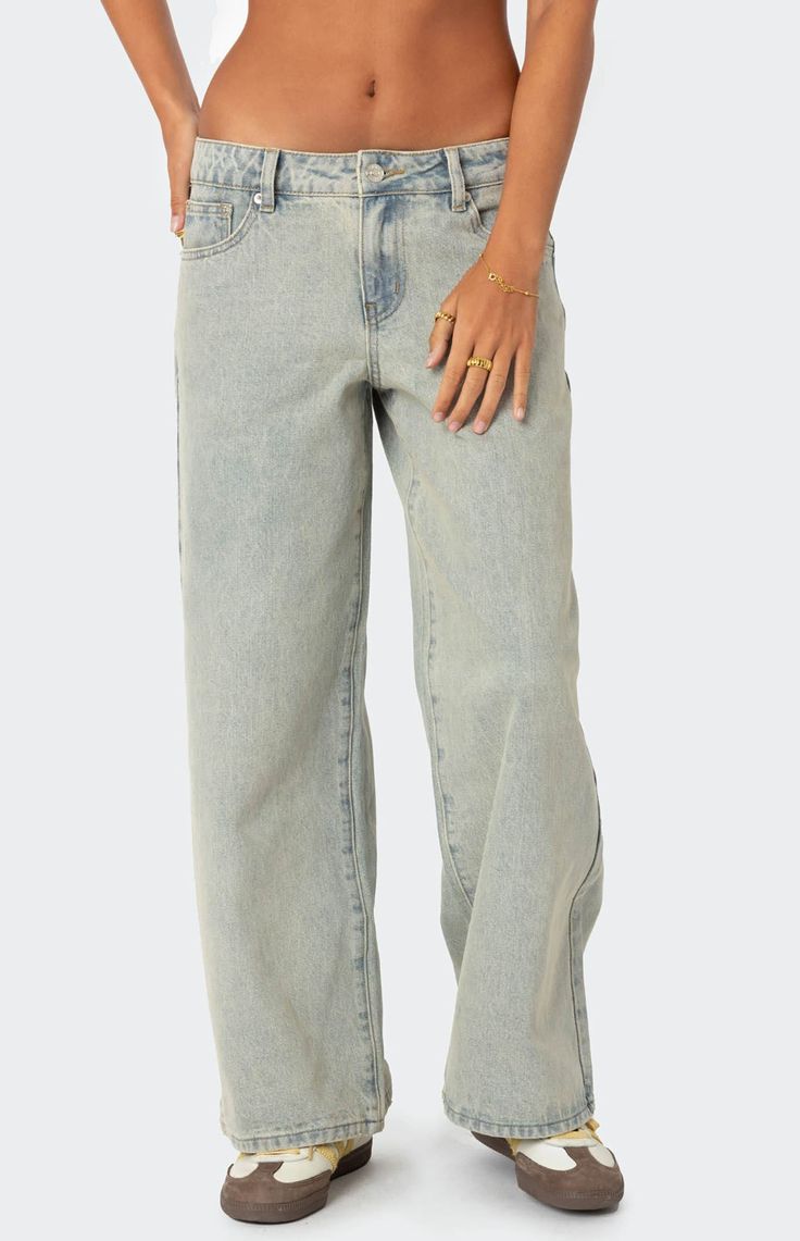 These Edikted Petite Magda Low Rise Acid Wash Jeans are trendy and comfortable, featuring a loose fit. They are versatile and can be dressed up with a pair of heels or dressed down with sneakers for a more casual look, making them a must-have cool girl piecePetite jeansLoose fitLow rise waistAcid wash denim fabric100% CottonModel wears size SModel height is 5'7Item care: Machine wash at maximum of 30C, do not bleach, tumble dry low, iron at a maximum of 110C, do not dry clean. Edikted Womens Petite Magda Low Rise Acid Wash Jeans - Blue size Large White Flared Jeans, Red Flare, White Flares, Stylish Jeans, Acid Wash Jeans, Acid Wash Denim, Relaxed Jeans, Denim Trends, Swimwear Dress