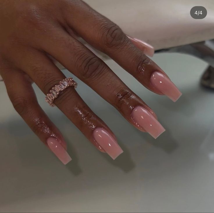 Natural Look Acrylic Nails, Square Natural Nail Designs, Clear Acrylic Nails Square, Clean Set Nails, Straight Square Nails, Nude Nails On Brown Skin, Pink Milky Nails, Pink And Nude Nails, Nude Bridesmaid Nails