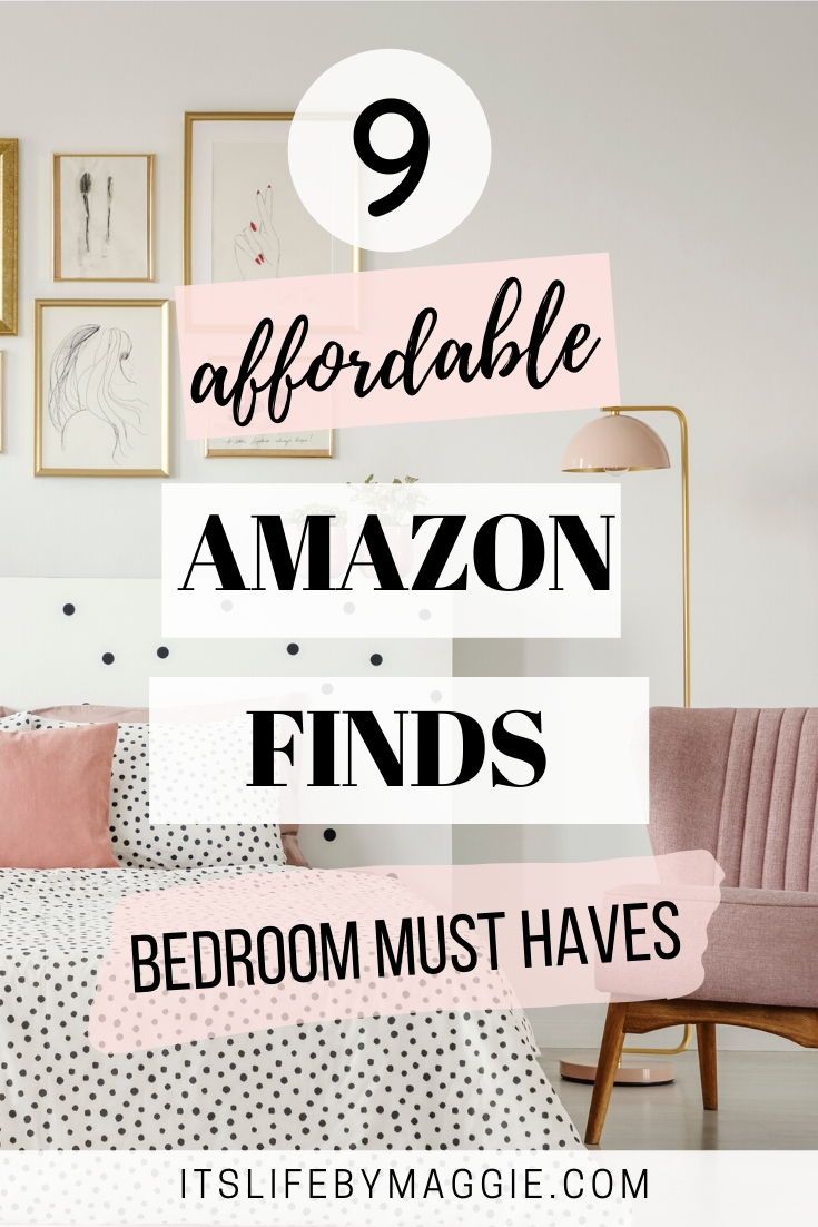 a bed with pink pillows and pictures above it that says, 9 adorable amazon finds bedroom must haves