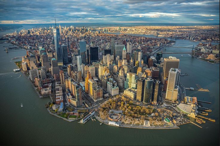 an aerial view of the new york city skyline